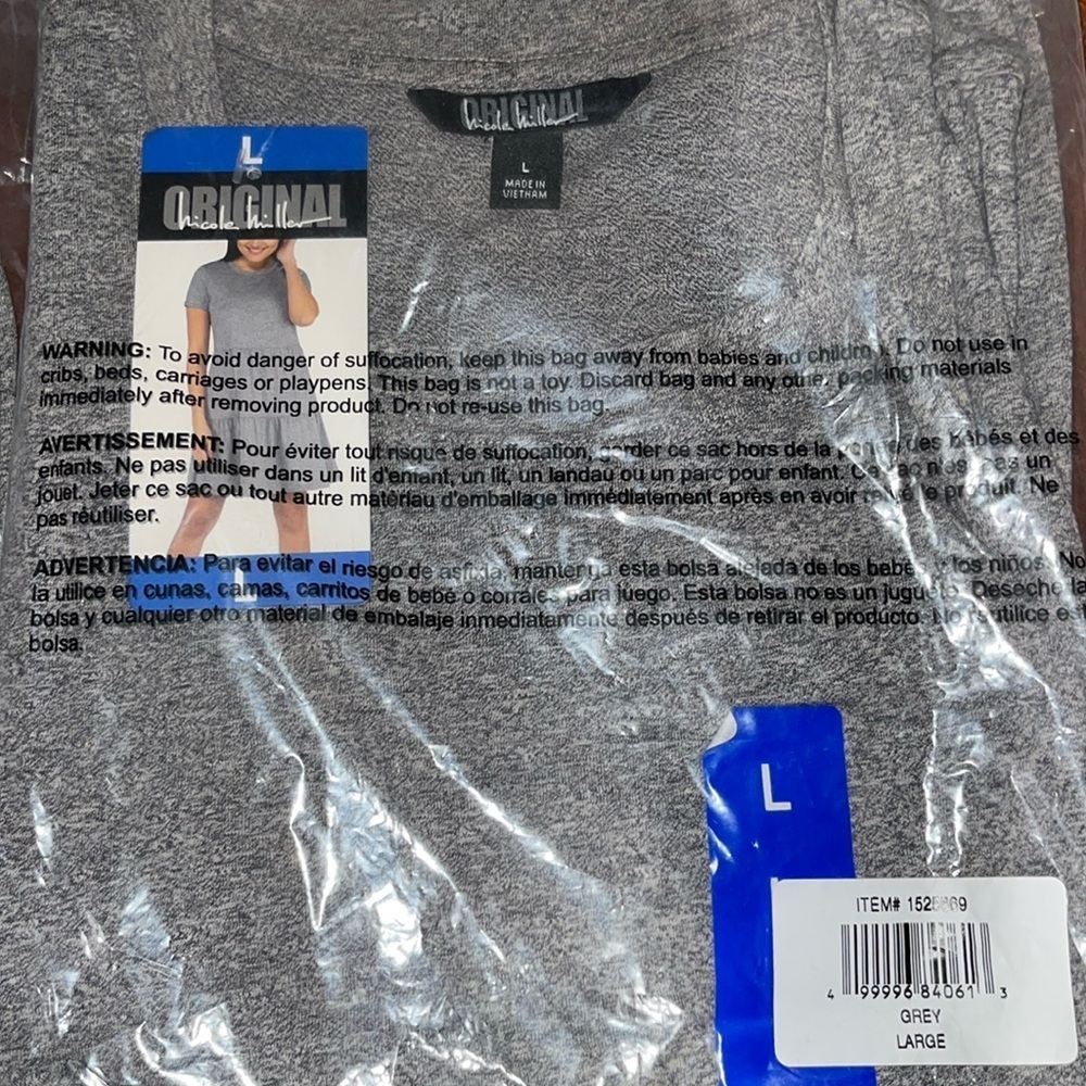 Nicole Miller Tiered Short Sleeve Dress in Grey NWT L Large - Picture 6 of 6